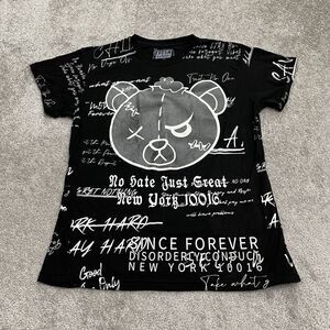 Fresh Laundry Vintage Y2K Graphic T-Shirt Mens Large Black White Crew Neck Tee